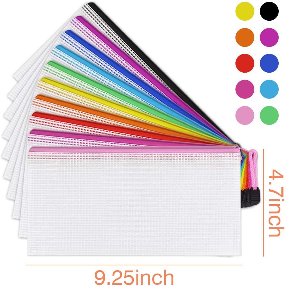 Mesh Pencil Pouch Zipper File Bags, 20PCS Clear Pencil Case Plastic Wallets Folders Waterproof Travel Storage Pouch for School Supplies, Bills, Cosmetics, Stationery and Travel Accessories,10 Colours-1