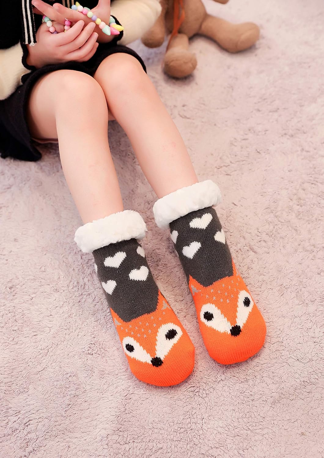 HapiLeap Kids FluffySocks Boy Girl Cute Animal Socks Soft Fuzzy Warm Thick Fleece lined Christmas Stockings Child Toddler Winter Socks-4