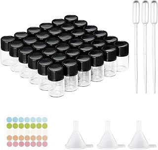 LUCKNIGHT 36PCS 2ML Small Vials Transparent Glass Essential Oil Bottle Small Transparent Cute Mini Glass Bottle Empty Sample Containers with Screw Cap