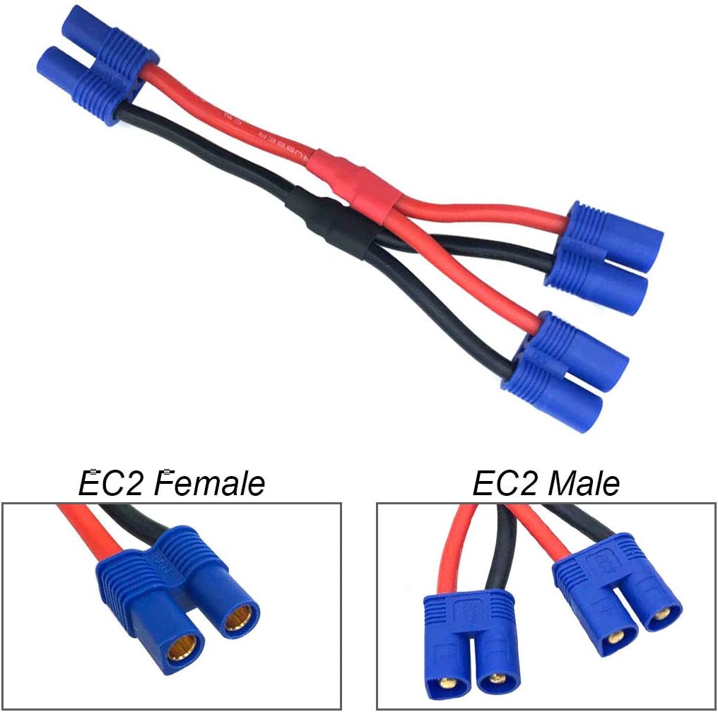 EC2 Plug Parallel Battery Connector Cable EC2 Connector Style Parallel Y Splitterfor Quadcopters Multirotors RC LiPo Battery Male and Female Connectors-4