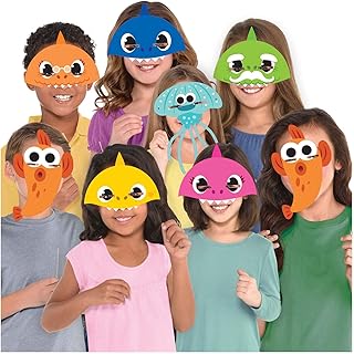 amscan 9908482 - 8 Assorted Official Pink Fong Baby Shark Paper Masks Birthday Party Accessory