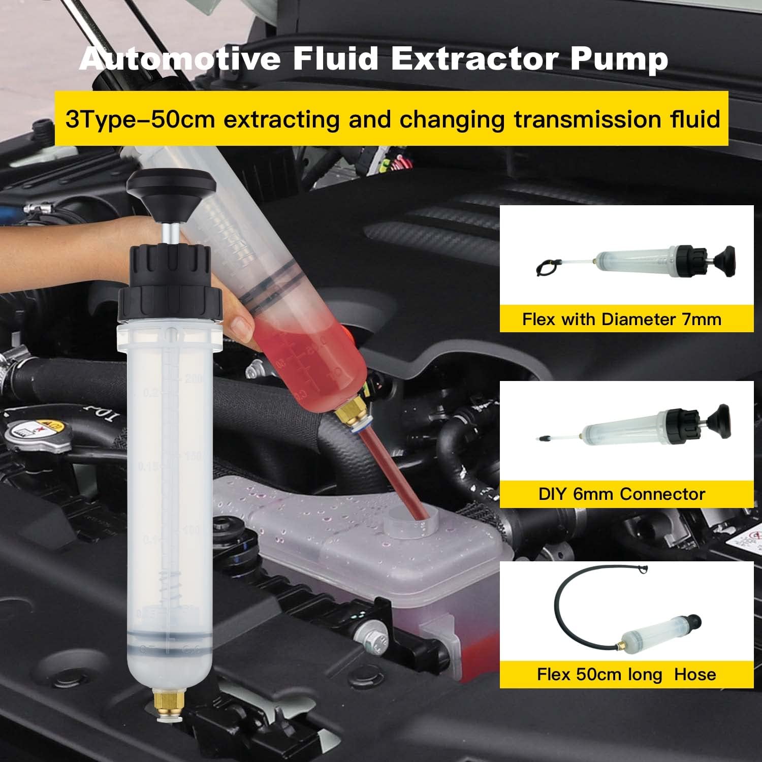 USUNRISE Oil Suction Syringe with Fluid Transfer Hose Pump Capacity -Hand Pump Fluid Change 200CC-3Type Fluid Extractor Pump-7