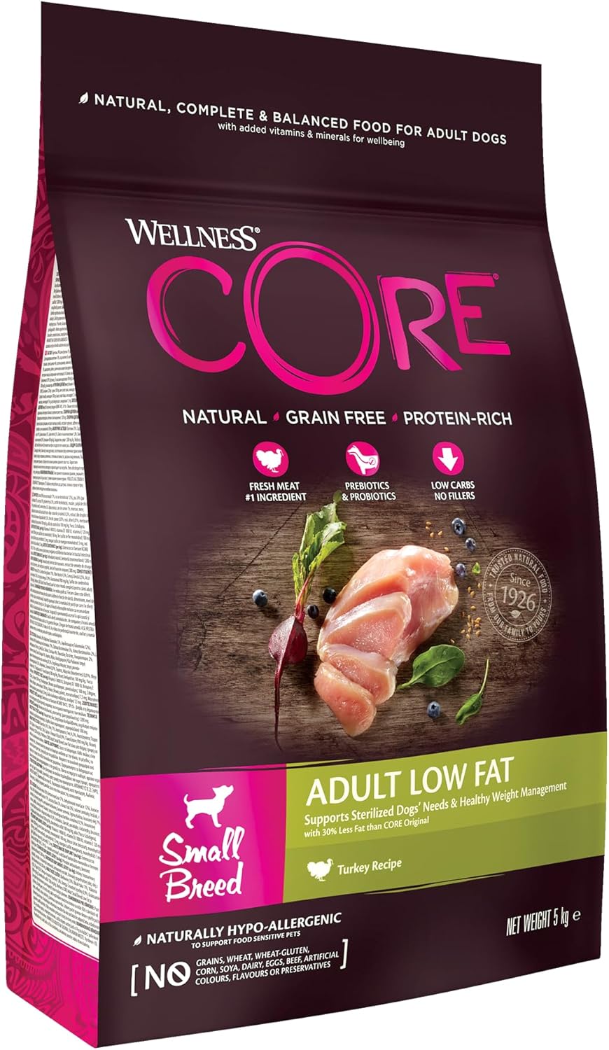 Wellness CORE Small Breed Adult Low Fat, Dry Dog Food for Small Breeds, Grain Free, High Meat Content, Turkey, 5 kg-0