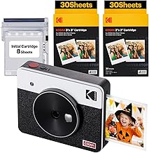 KODAK Mini Shot 3 Retro 4PASS 2-in-1 Instant Camera and Portable Photo Printer (7.6 x 7.6 cm) plus Package with 70 Sheets, White