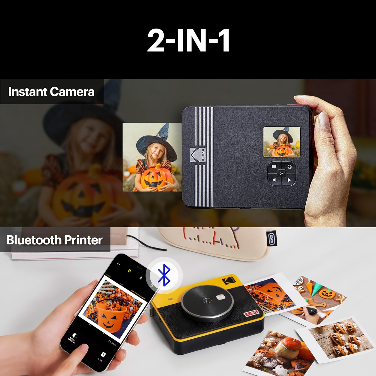 KODAK Mini Shot 3 Retro 4PASS 2-in-1 Instant Camera and Portable Photo Printer (7.6 x 7.6 cm) plus Package with 70 Sheets, White-2