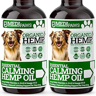 Medipaws Hemp Oil for Dogs Twin Pack (x2) | Dog Calming Organic Hemp Oil | Omega 3 6 9 | Certified High Strength 50000mg