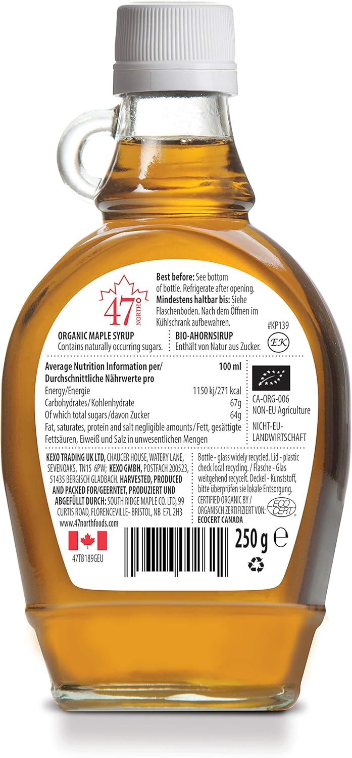 47° North Single Source Organic Canadian Maple Syrup Grade A Golden Delicate 250g (3x250g)-0