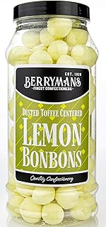 Original Dusted Toffee Centered Lemon BonBons Retro Sweets Gift Jar By Berrymans Sweet Shop (Bon Bons) - Classic Sweets, Traditional Taste.