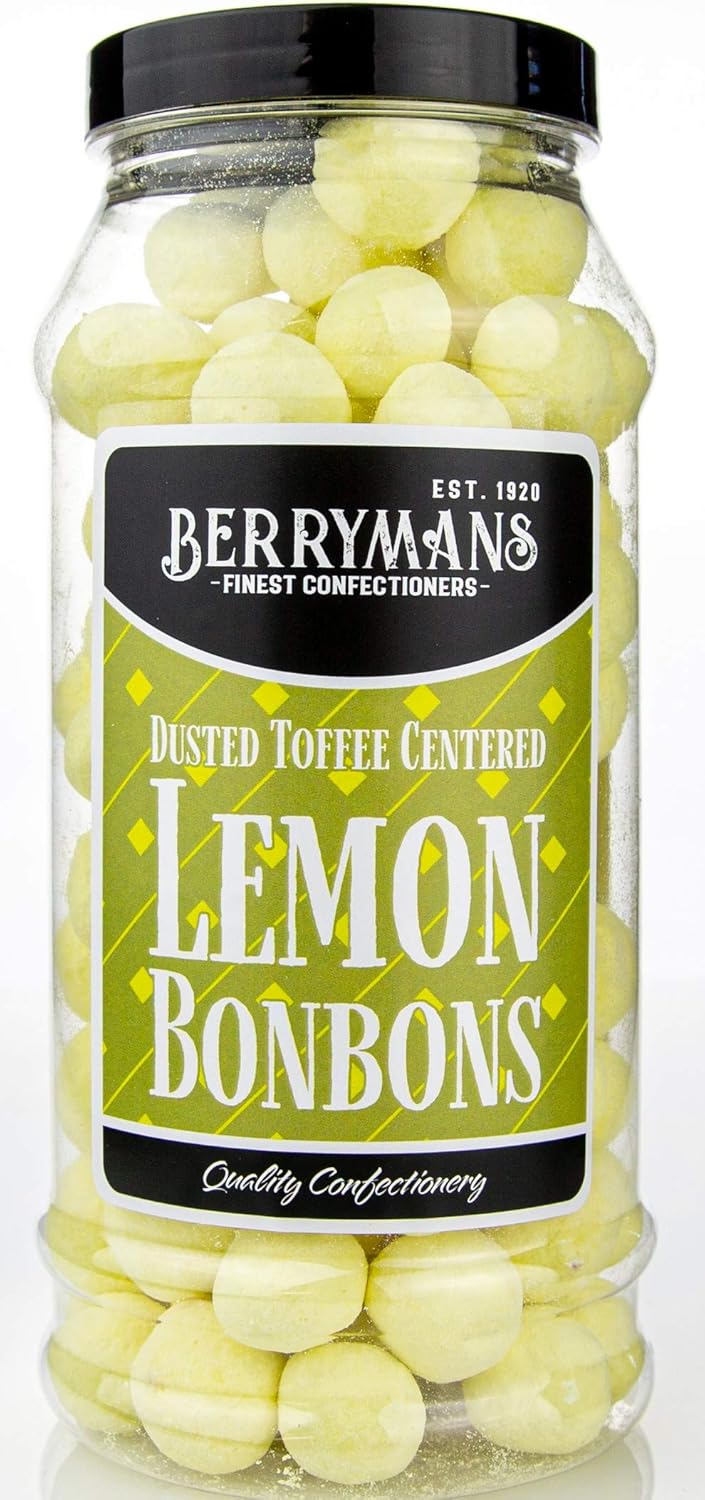 Original Dusted Toffee Centered Lemon BonBons Retro Sweets Gift Jar By Berrymans Sweet Shop (Bon Bons) - Classic Sweets, Traditional Taste.-0