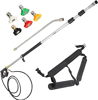 Happybuy Telescoping Pressure Washer Wand 18 ft 4000 PSI Power Cleaning Tools with Strap Belt and 5 Nozzle Tips, Black+Yellow