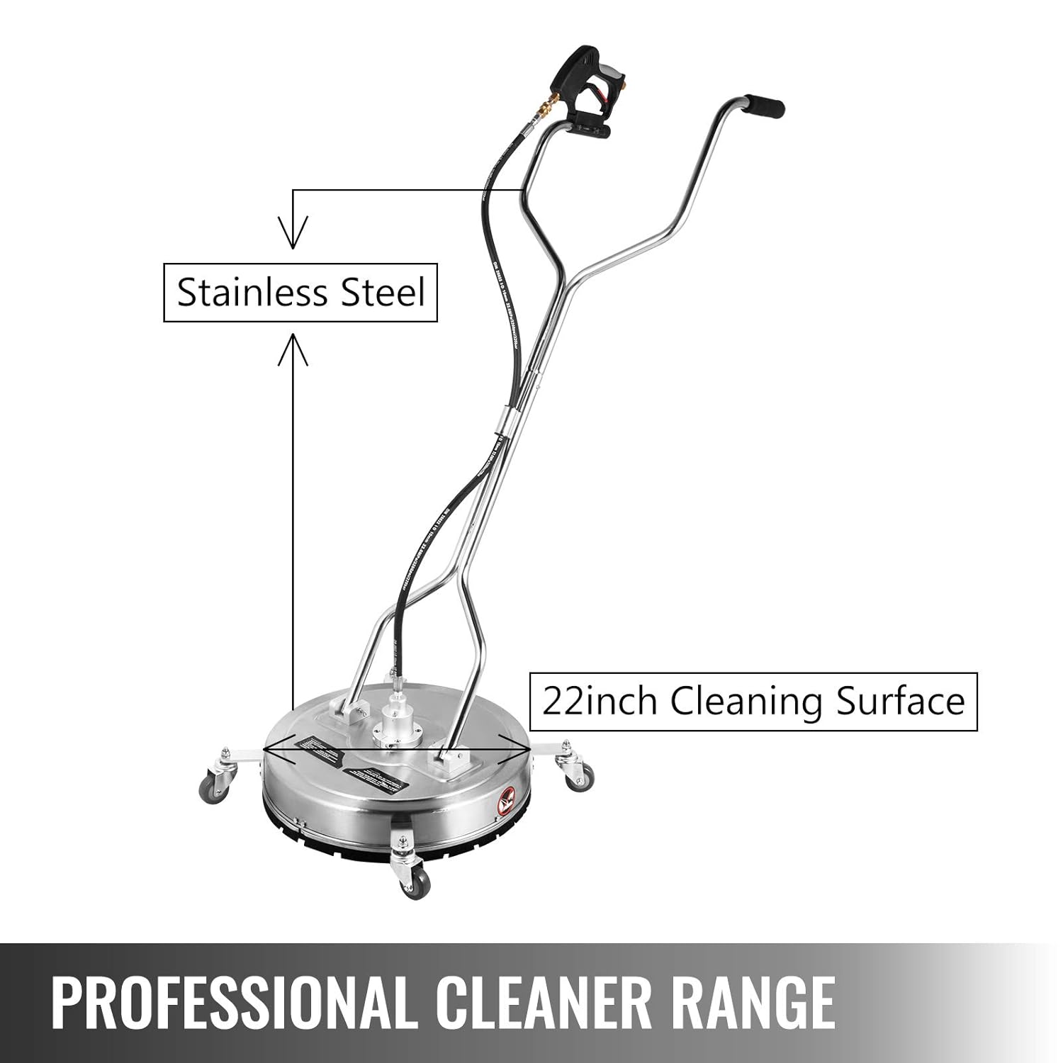 Happybuy Surface Cleaner 22inch Flat Surface Cleaner for Pressure Washer 4000psi Pressure with 3/8 Quick Connector Surface Cleaner W/Casters 10.5GPM Stainless Steel Rotating Rod & 3 Nozzle for Patio-2