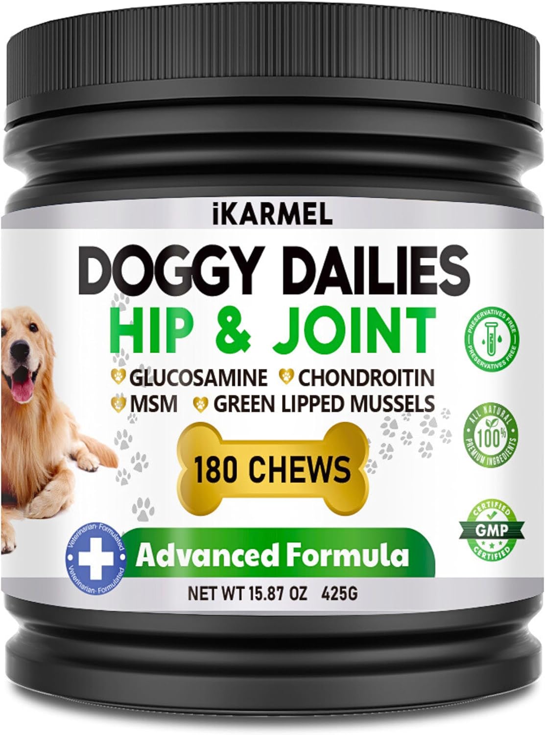 iKarmel Joint Supplements for Dogs | Hip and Joint Care | with Glucosamine, Chondroitin, and Green-Lipped Mussels | Puppy to Senior Dog Treats for Stiff Joints (180 Chews)-0