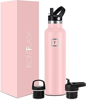 Insulated Water Bottle with Straw Lid Narrow - 710ml (3 Lids) - Cold 24hrs & Hot 12hrs Drinks - Double-Walled Stainless Steel Metal Leakproof Travel Sports Gym Camping & Hiking Hydration Flask