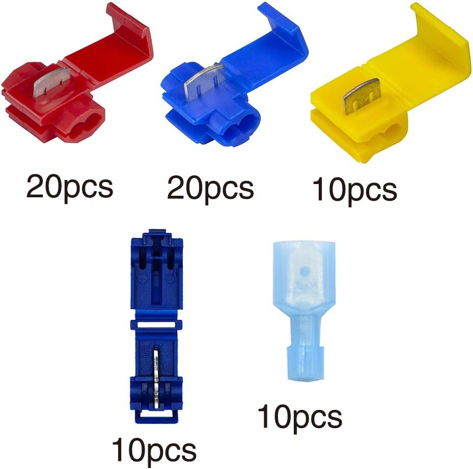 YIXISI 70 PCS Scotch Lock Quick Splice Electrical Wire Connectors, T-Tap Electrical Connectors, Branch Connectors, Insulated Self-Stripping Crimp Spade Connector Set (Red, Blue, Yellow, Dark Blue)-1