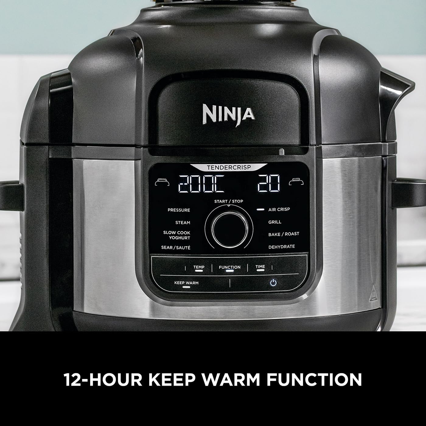 Ninja Foodi 9-in-1 Multi Cooker, 6L with 9 Cooking Functions, Pressure Cook, Air Fry, Slow Cook, Grill and more, Brushed Steel & Black, OP350UK-12