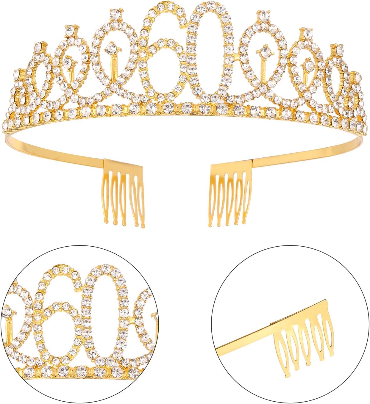 SUSSURRO "60 and Fabulous Sash and Rhinestone Tiara Set,60th Birthday Gifts Birthday Sash for Women Birthday Party Supplies( Gold)-1