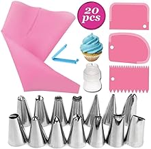 KOKSI 20-Piece Cake Decorating Kit with Silicone Pastry Bag, 14 Piping Tips, 1 Coupler, 3 Cake Scrapers