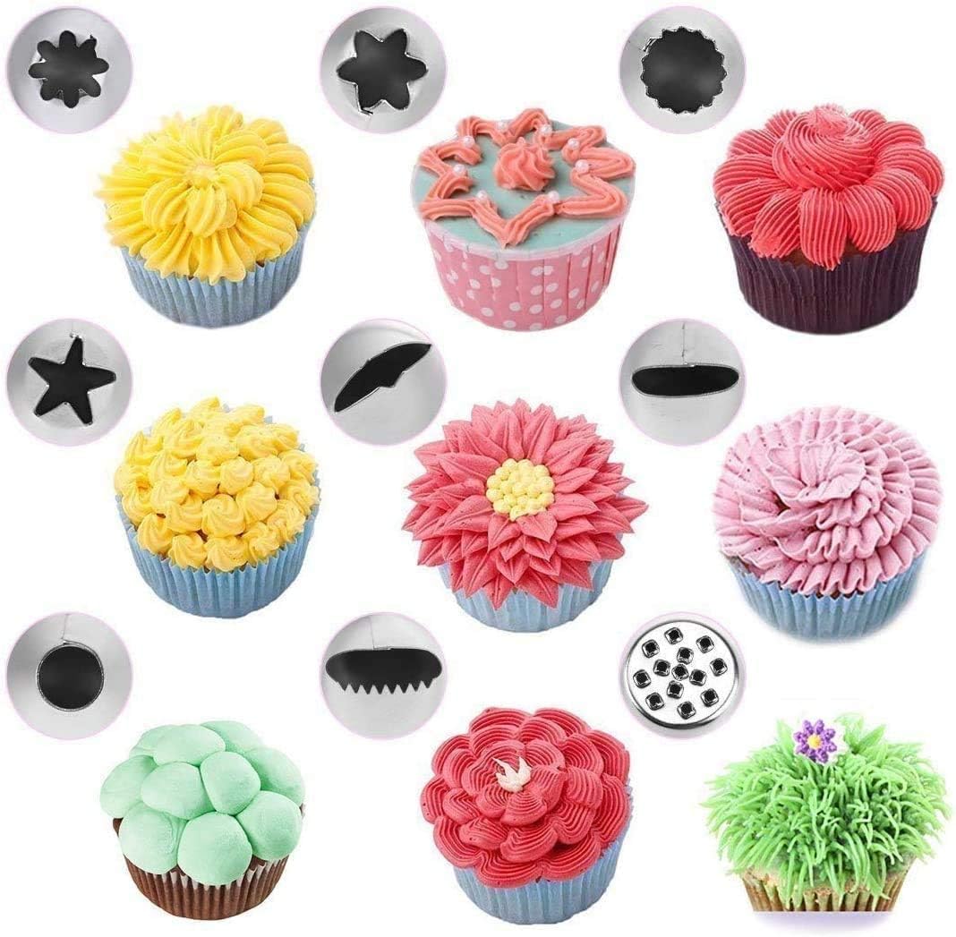 KOKSI 20-Piece Cake Decorating Kit with Silicone Pastry Bag, 14 Piping Tips, 1 Coupler, 3 Cake Scrapers-1