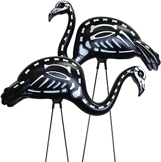 GIFTEXPRESS 2-Pack Halloween Black Flamingo Skeleton, Zombie Flamingos, Skull Flamingo with Stakes for Halloween Lawn Ornaments, Spooky Graveyard Decorations