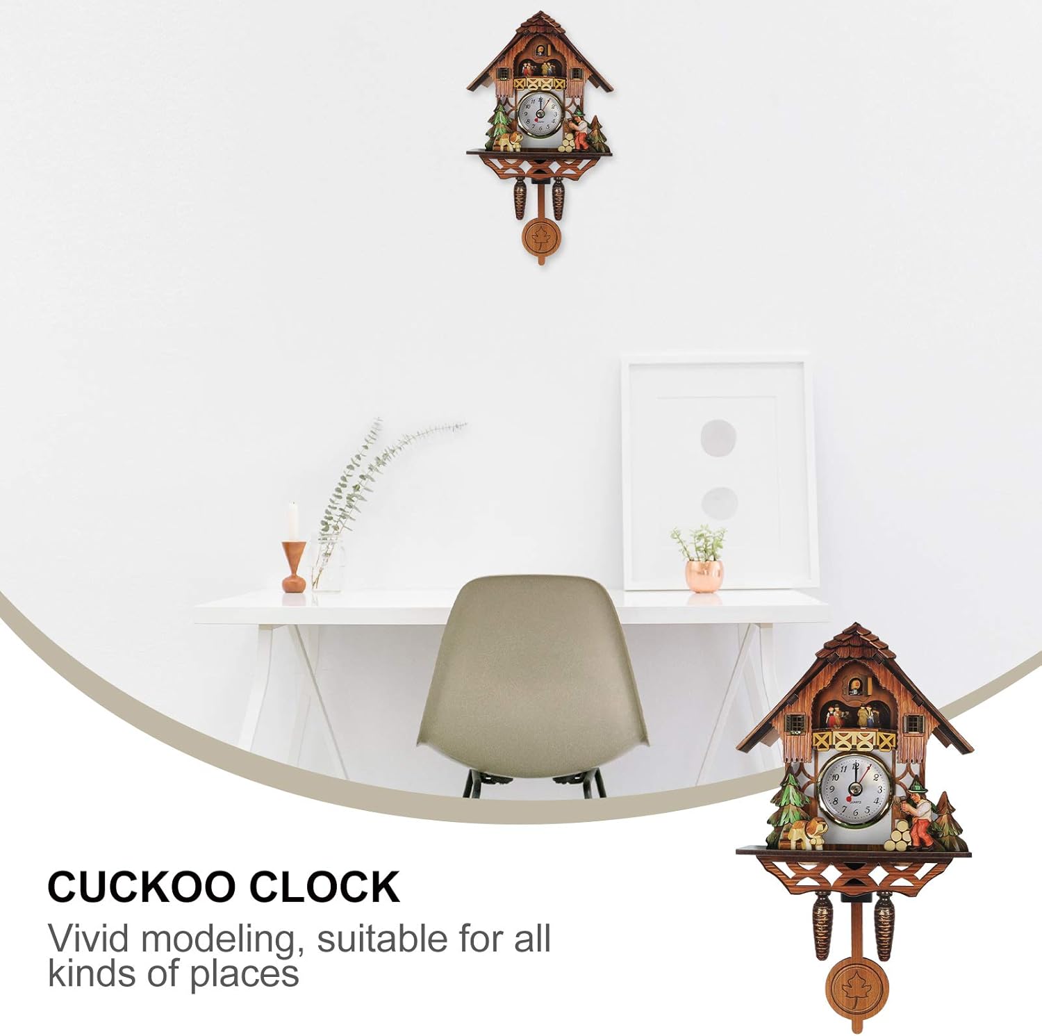 BESPORTBLE Traditional Forest Wood Clock,Cuckoo Clock Traditional Chalet Clock,Retro Cuckoo Birdhouse Clock,House Clock for Wall Hanging Decorations(Not Alarm Clock)-3