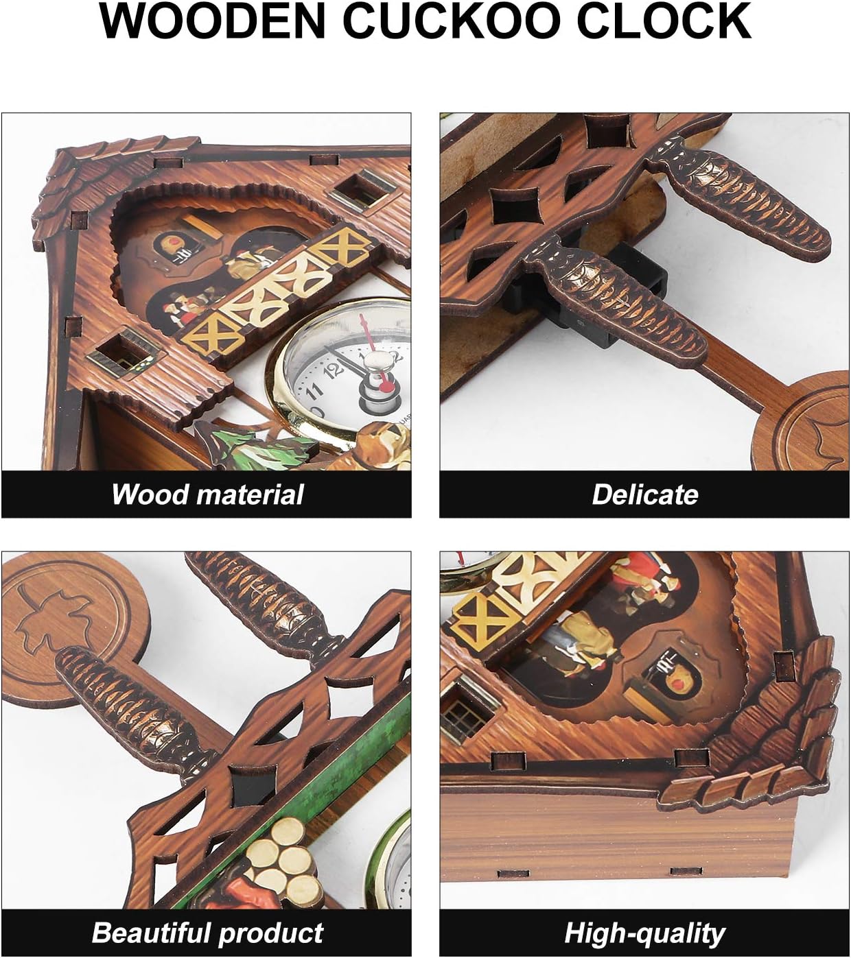 BESPORTBLE Traditional Forest Wood Clock,Cuckoo Clock Traditional Chalet Clock,Retro Cuckoo Birdhouse Clock,House Clock for Wall Hanging Decorations(Not Alarm Clock)-5