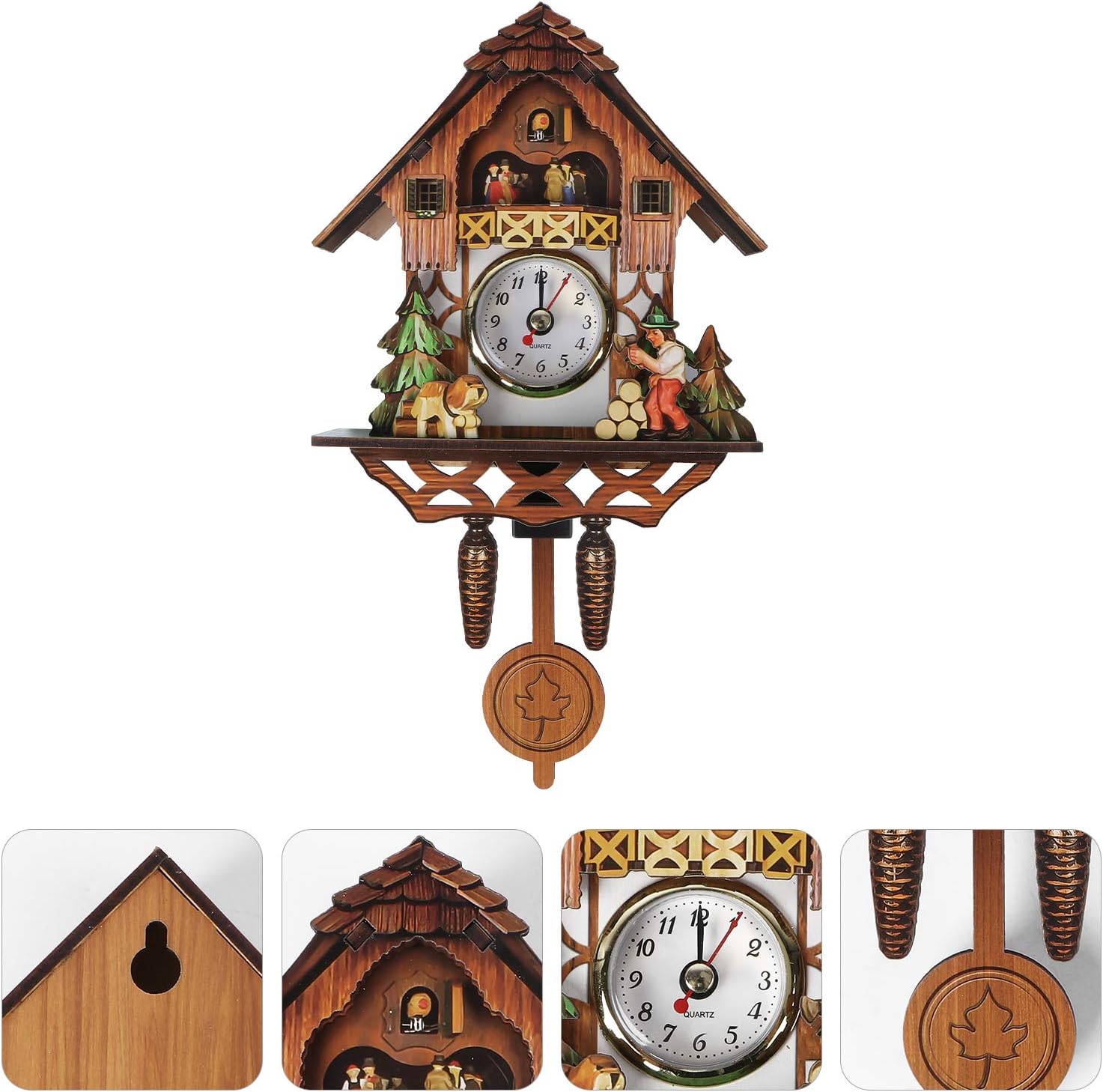 BESPORTBLE Traditional Forest Wood Clock,Cuckoo Clock Traditional Chalet Clock,Retro Cuckoo Birdhouse Clock,House Clock for Wall Hanging Decorations(Not Alarm Clock)-6