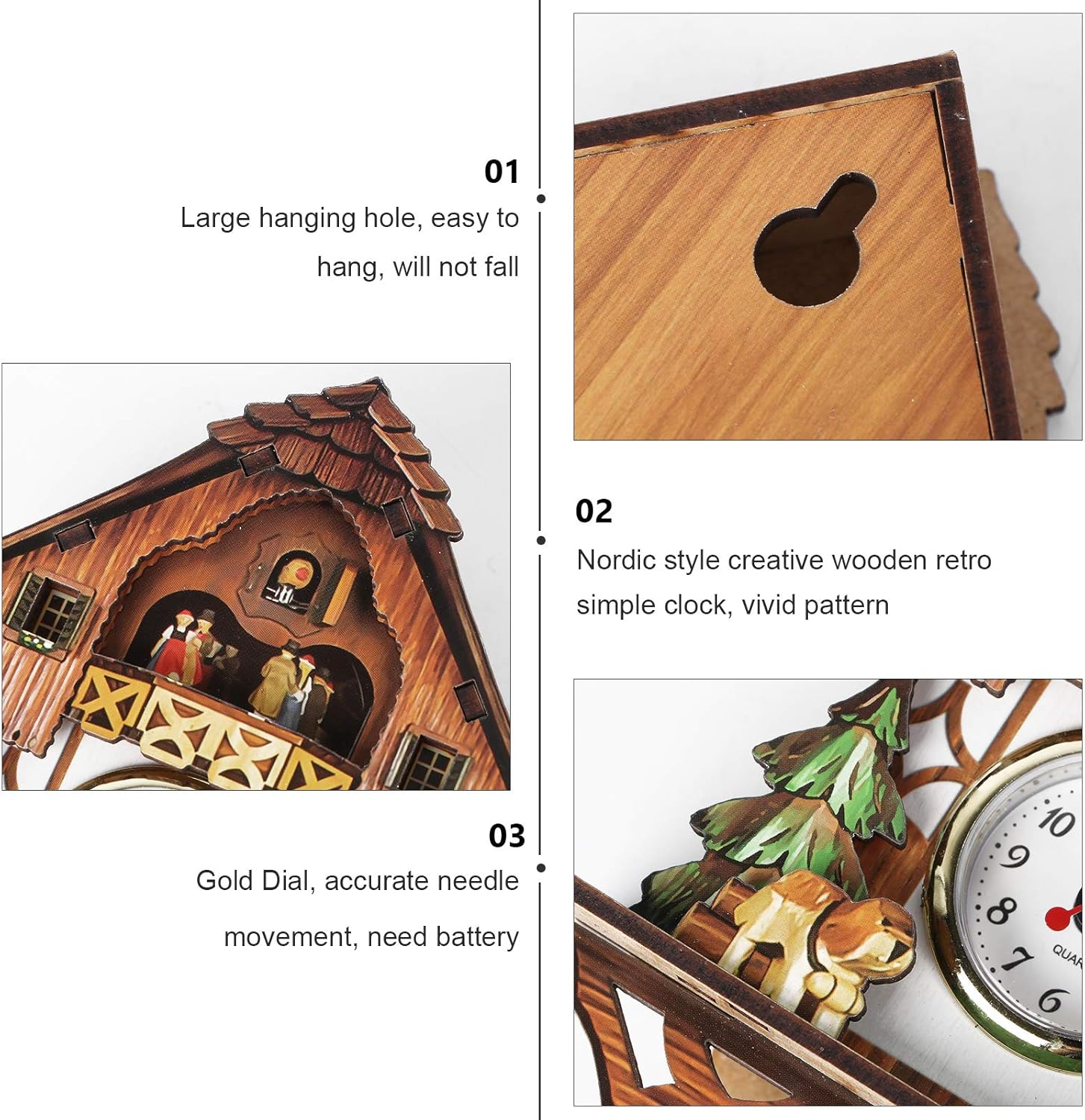 BESPORTBLE Traditional Forest Wood Clock,Cuckoo Clock Traditional Chalet Clock,Retro Cuckoo Birdhouse Clock,House Clock for Wall Hanging Decorations(Not Alarm Clock)-7