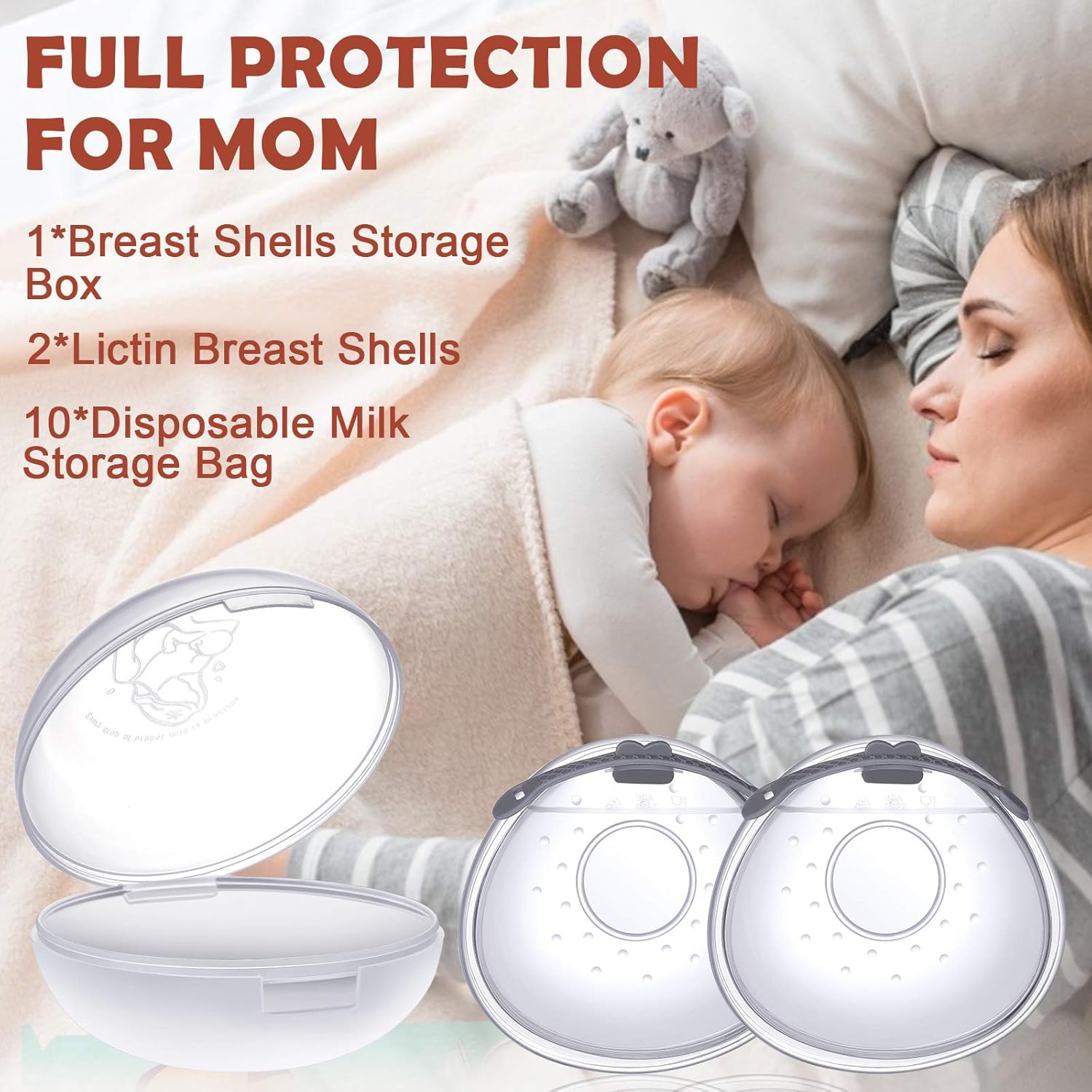 Lictin Milk Collection Shells, 2PCS Milk Collector, 70ML Milk Catcher, Silicone Breast Milk Collector, Milk Savers for Breastfeeding, with 10 Breast Milk Storage Bags(Silicone Storage Box)-1