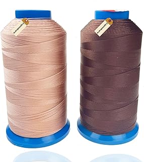 Lsgoodcare Bonded Nylon Sewing Thread 1500 Yard Size T70#69 for The Upholstery, Drapery, Beading, Luggage, Purses, Leather, Sewing Threads for Sewing Machine Light Pink and Dark Brown