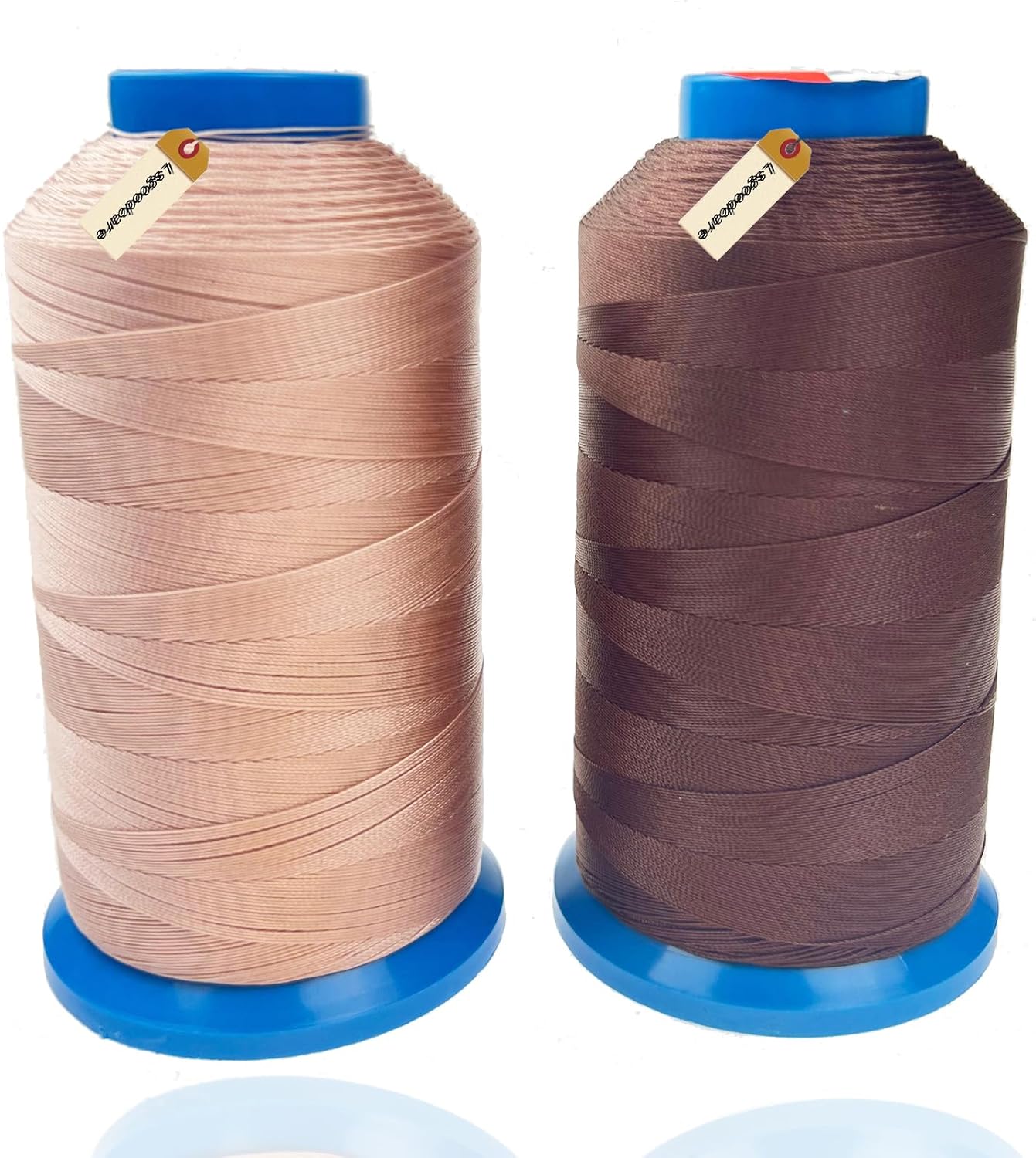 Lsgoodcare Bonded Nylon Sewing Thread 1500 Yard Size T70#69 for The Upholstery, Drapery, Beading, Luggage, Purses, Leather, Sewing Threads for Sewing Machine Light Pink and Dark Brown-0