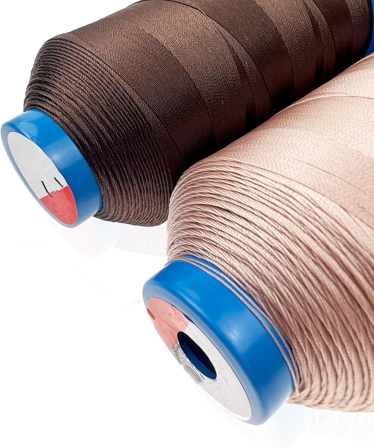 Lsgoodcare Bonded Nylon Sewing Thread 1500 Yard Size T70#69 for The Upholstery, Drapery, Beading, Luggage, Purses, Leather, Sewing Threads for Sewing Machine Light Pink and Dark Brown-5