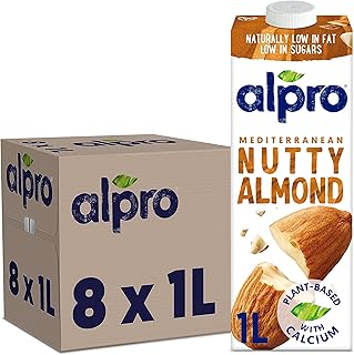 Alpro Almond Plant-Based Long Life Drink, Vegan & Dairy Free, 1L (Pack of 8)