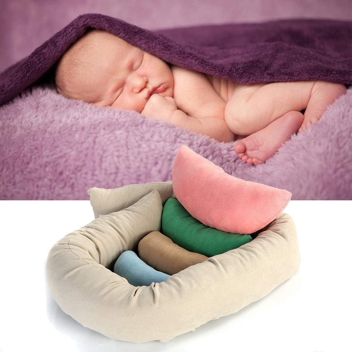 DERCLIVE Newborn Photography Posing Pillows Baby Photography Props Set Posing Aid Pillow Beans Bag Professional Photograph Shoot Set Pack of 6 for 0-3M Baby-5