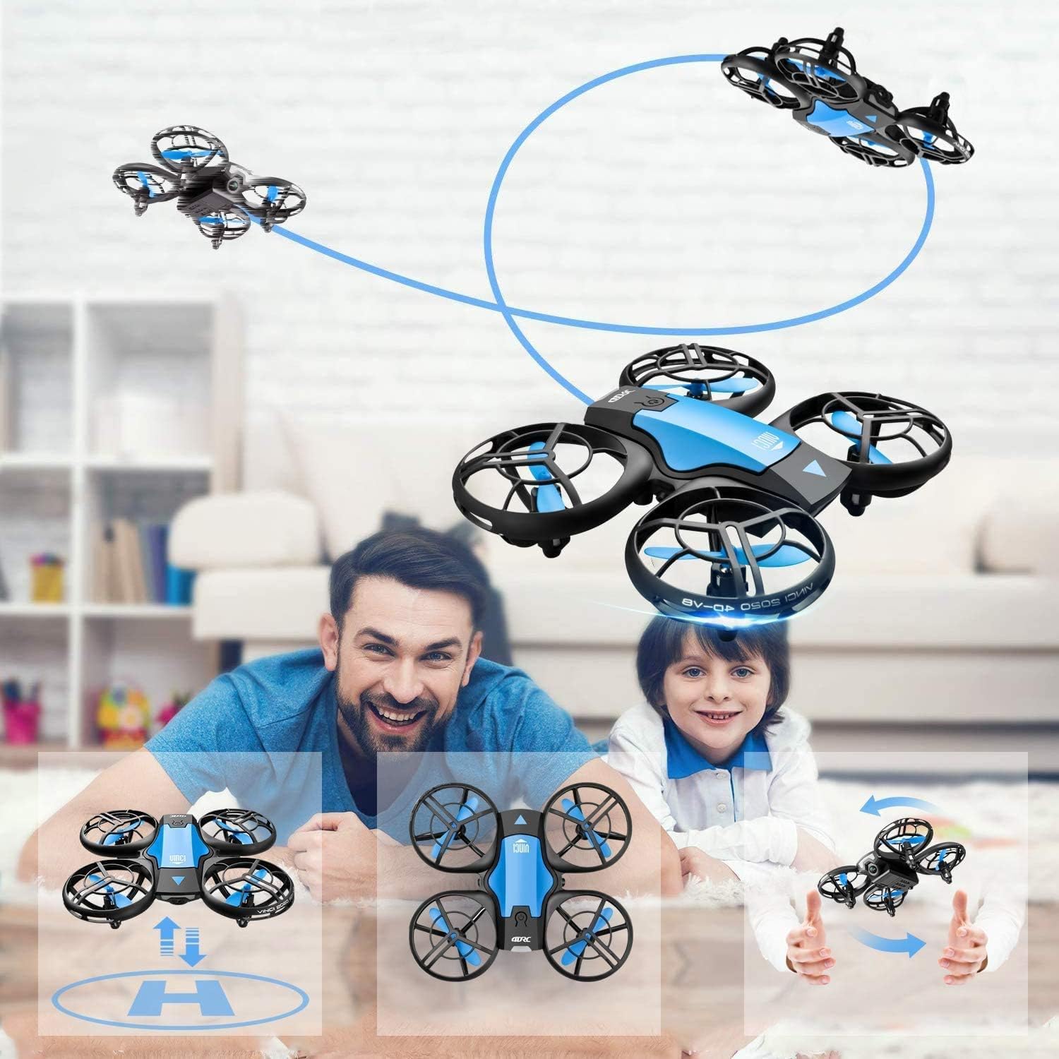 4DRC Mini Drone for Kids Hand Operated RC Quadcopter with 3 Batteries Longer Flight Time, Altitude Hold, Headless Mode, Throwing GO, 3D Flip and 3 Speed Modes Aeroplane for Beginners, Blue-2