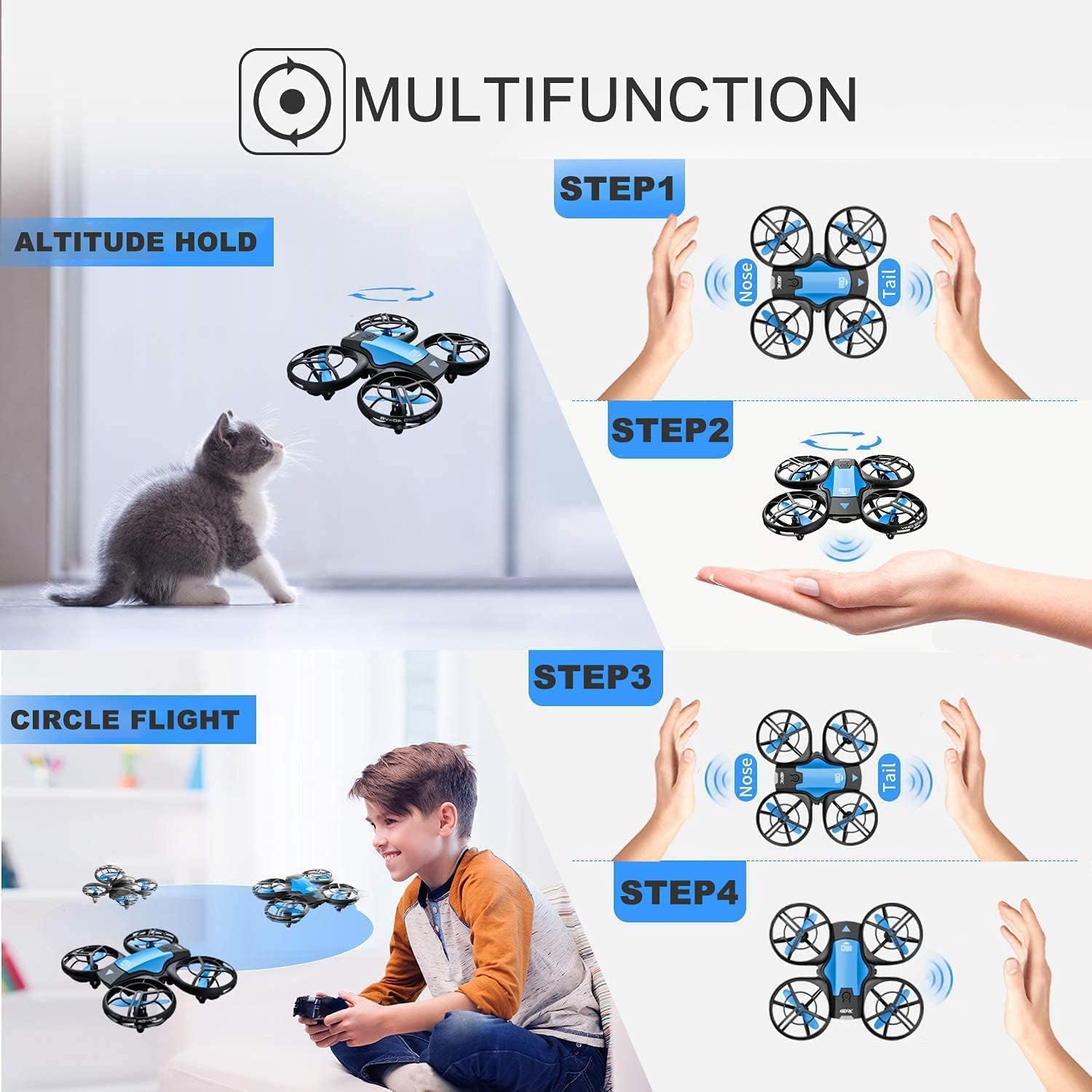 4DRC Mini Drone for Kids Hand Operated RC Quadcopter with 3 Batteries Longer Flight Time, Altitude Hold, Headless Mode, Throwing GO, 3D Flip and 3 Speed Modes Aeroplane for Beginners, Blue-3