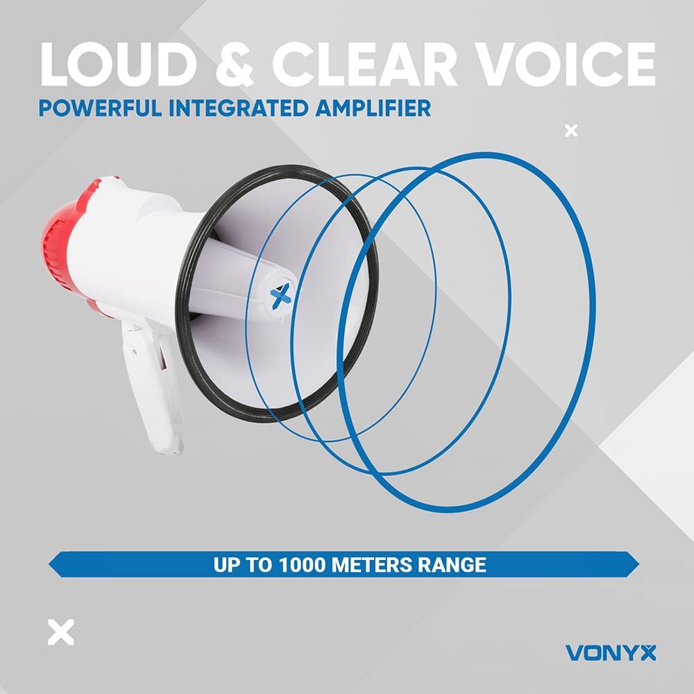 VONYX MEG020 20W Portable Megaphone with Siren and Speaker - Powerful Loud Hailer with Batteries for Different Events, Sports, and Emergency Use, Megaphones, Loudhailer, Bullhorn Megaphone-2