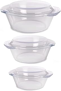 Glass Cooking Dishes Set of 3 | Microwave, Oven & Freezer Safe | Casserole Dish Set with Carry Handles | Heat Resistant & Dishwasher Safe | M&W