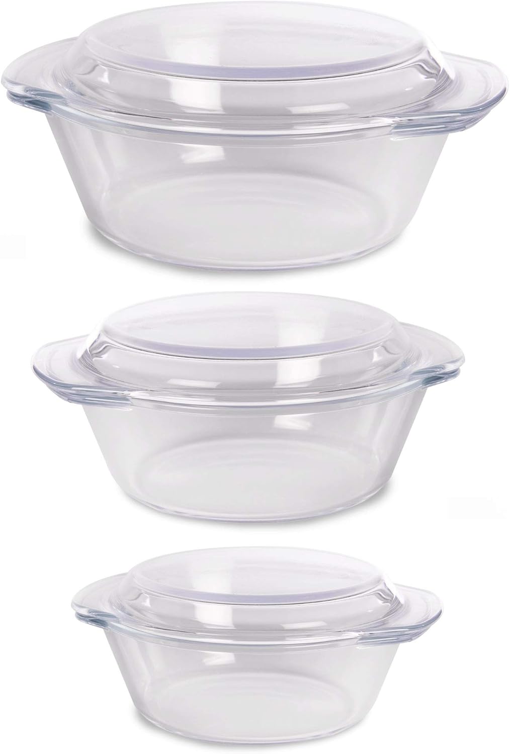 Glass Cooking Dishes Set of 3 | Microwave, Oven & Freezer Safe | Casserole Dish Set with Carry Handles | Heat Resistant & Dishwasher Safe | M&W-0