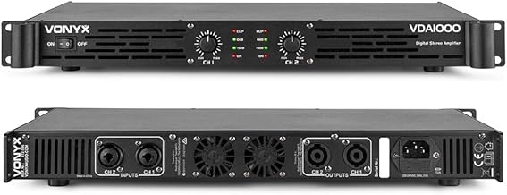 VONYX VDA1000 DJ PA Power Amplifier, 19" 1U Rack Space Mountable, Stereo Channel 2x 500W Class D 1000W Amp with XLR Jack Combi Inputs NL-4 Speaker Outputs