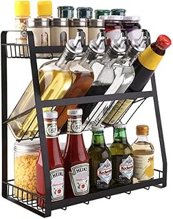 BTGGG 3 Tier Spice Rack Free Standing Kitchen Spice Organiser and Storage Modern Countertop Seasoning Organizer Space and Bottle Rack Holder-A