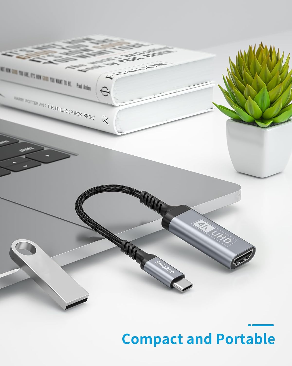 Sniokco 2024 Newest 4K@60Hz USB C to HDMI Adapter Cable, High Speed HDMI to USB-C Converter, Aluminum, Type C Adapter Compatible with iPhone 15 Pro/Max/15 Plus, MacBook Pro/Air, Surface, iPad, XPS-7