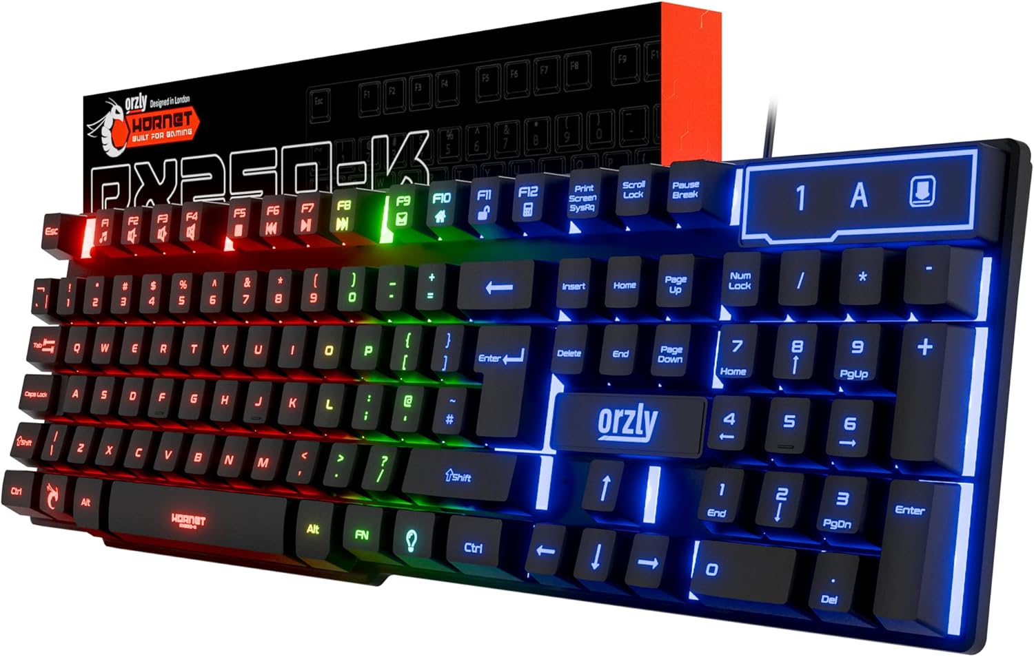 Orzly Gaming Keyboard RGB USB Wired Rainbow Keyboard Designed for PC Gamers, PS4, PS5, Laptop, Xbox, Nintendo Switch, RX250-K Hornet Edition (Black)-0