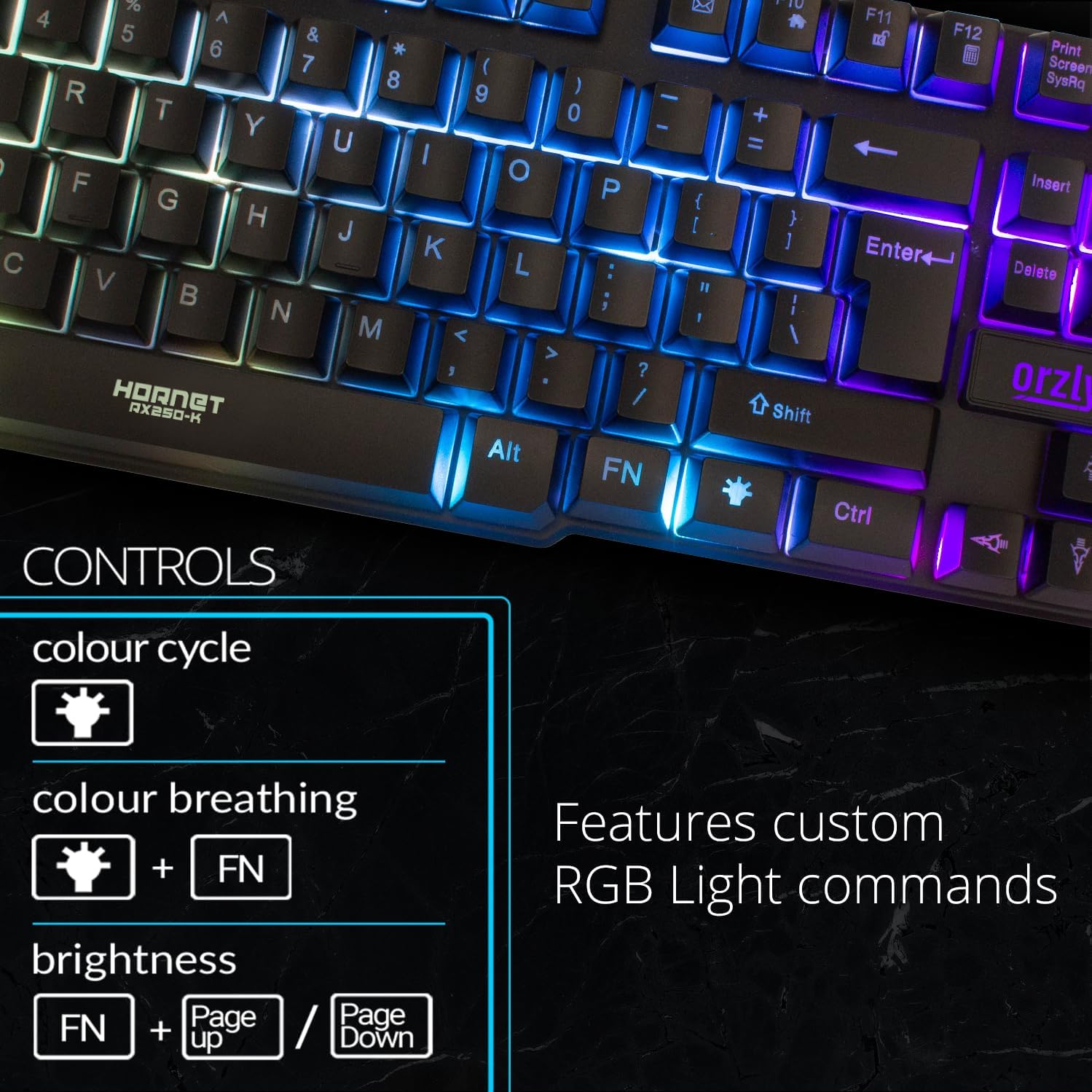 Orzly Gaming Keyboard RGB USB Wired Rainbow Keyboard Designed for PC Gamers, PS4, PS5, Laptop, Xbox, Nintendo Switch, RX250-K Hornet Edition (Black)-2