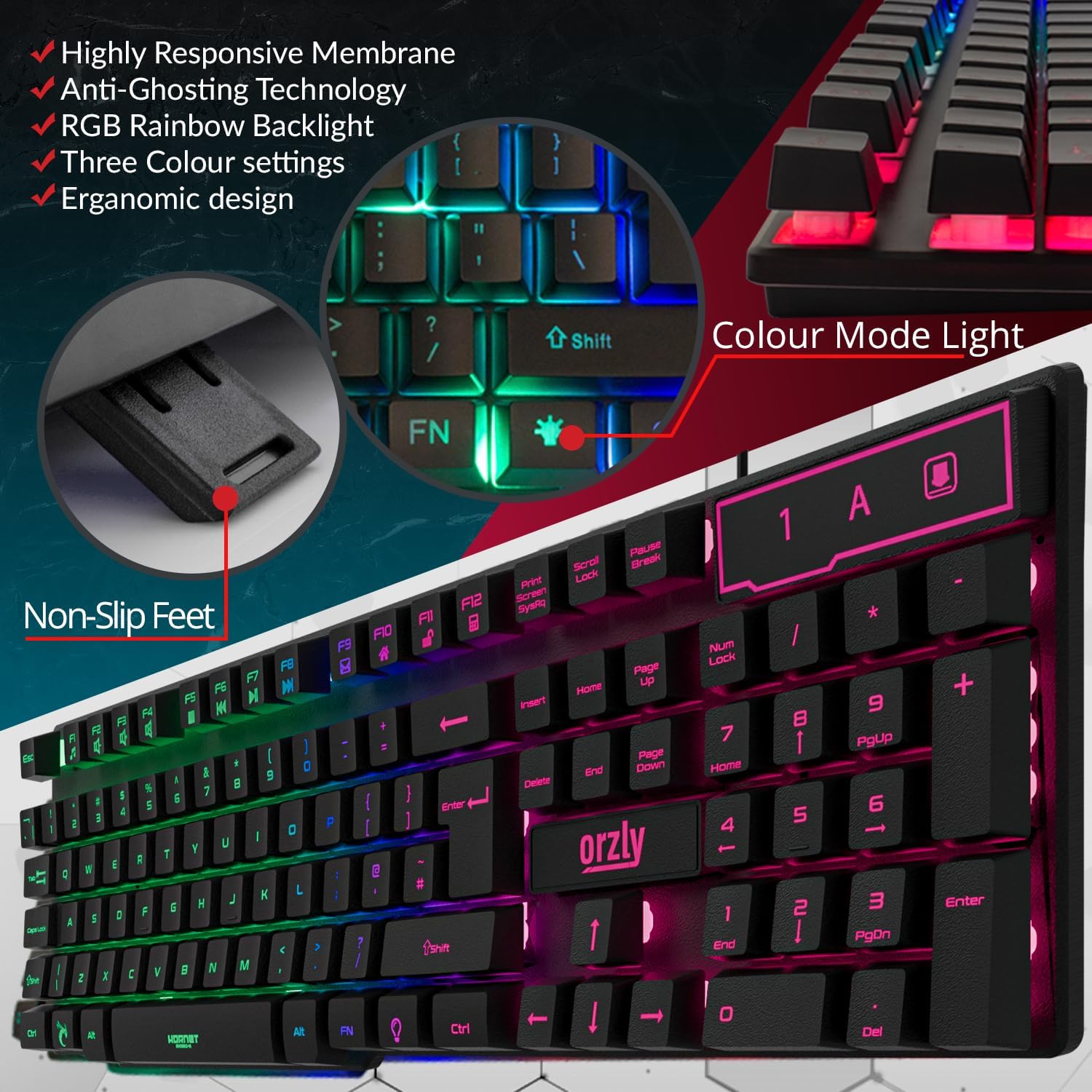 Orzly Gaming Keyboard RGB USB Wired Rainbow Keyboard Designed for PC Gamers, PS4, PS5, Laptop, Xbox, Nintendo Switch, RX250-K Hornet Edition (Black)-3