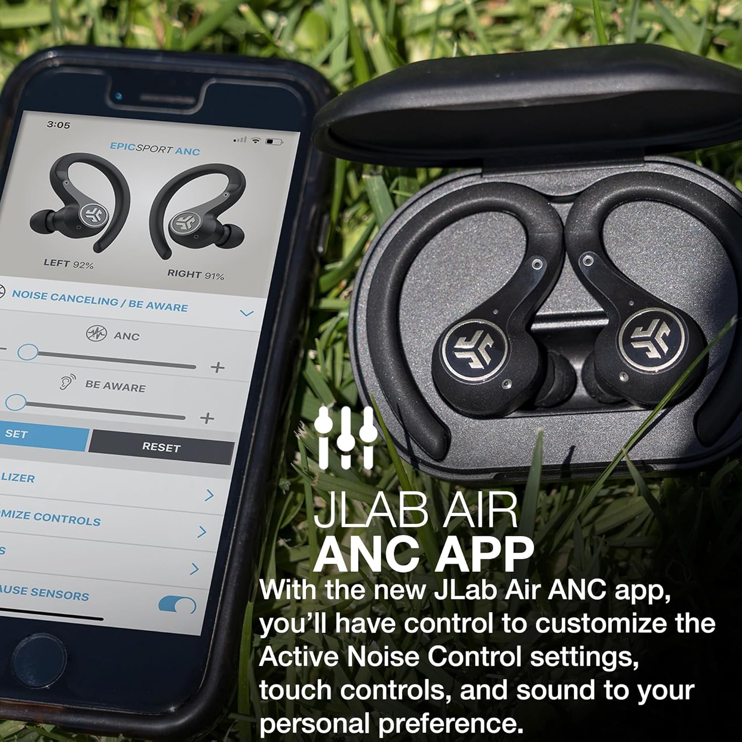 JLab Epic Air Sport ANC Active Noise Cancelling Earbuds - True Wireless Running Earphones, Bluetooth Sports Headphones, 70+ H Playtime In Ear Buds for Gym, IP66 Waterproof, USB Charging Case-5