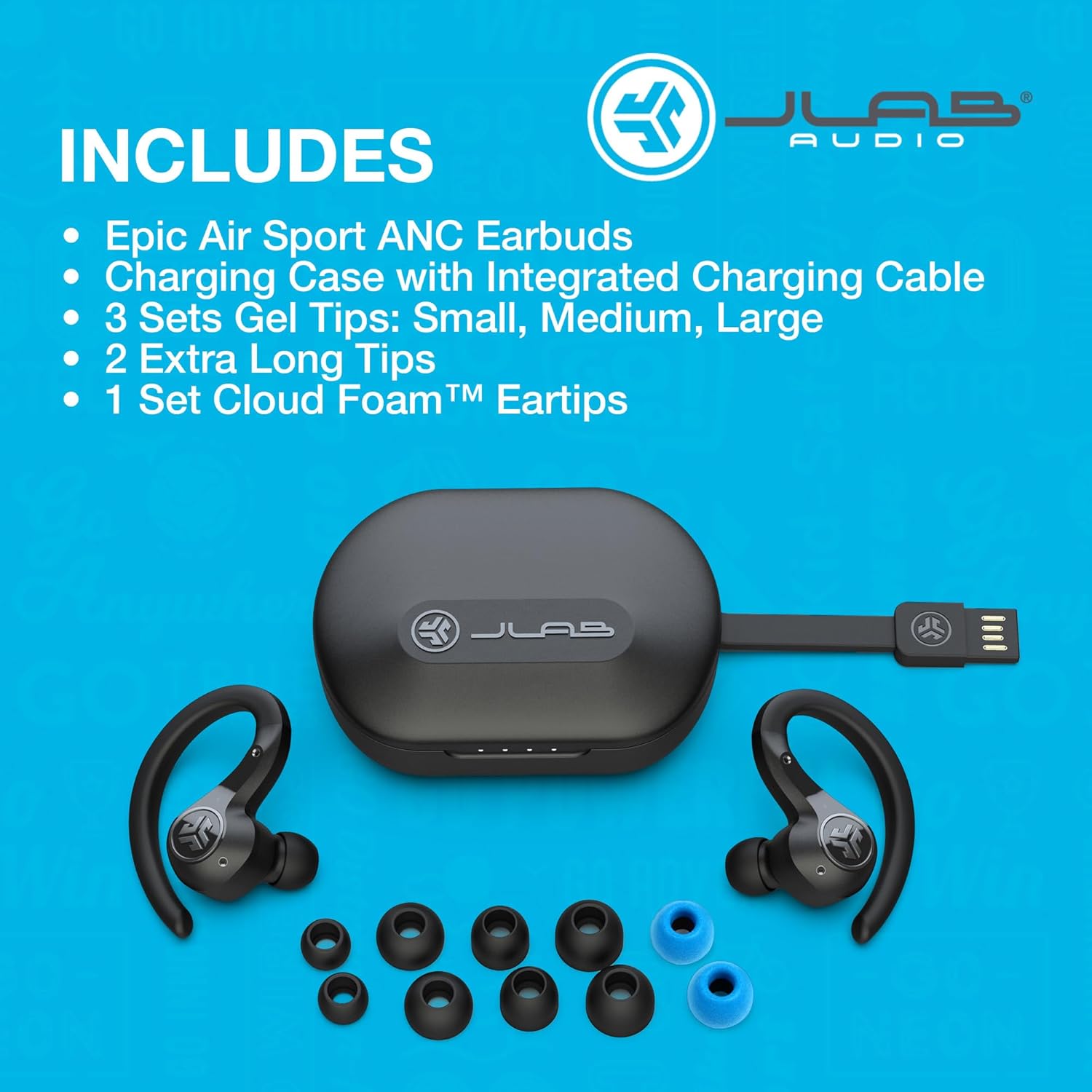 JLab Epic Air Sport ANC Active Noise Cancelling Earbuds - True Wireless Running Earphones, Bluetooth Sports Headphones, 70+ H Playtime In Ear Buds for Gym, IP66 Waterproof, USB Charging Case-6