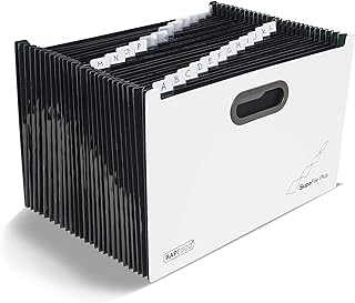 Rapesco 1622 SupaFile Plus A4+ Desktop Expanding File Organiser, Oversized to Fit Folders, 26-Part, White/Black