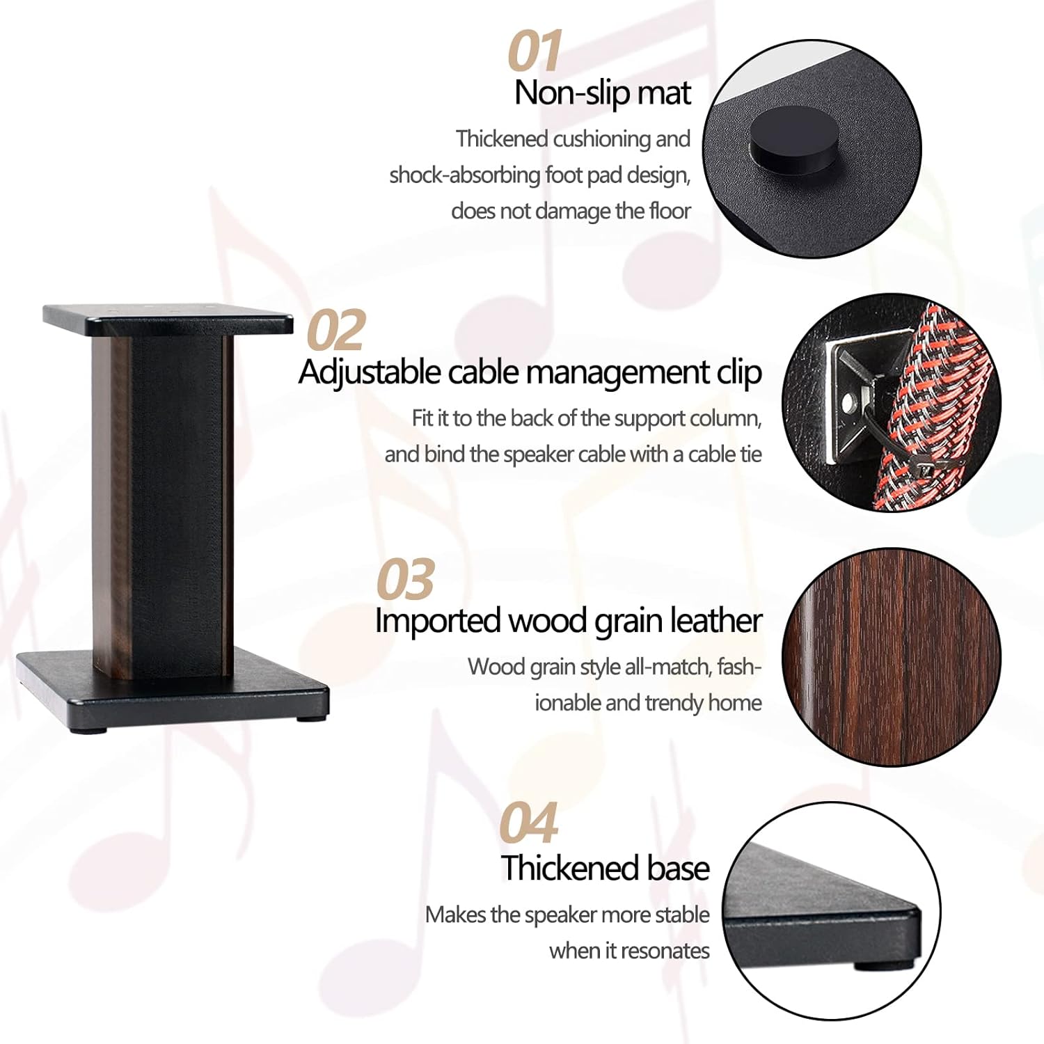 BQKOZFIN 15.74 inch(40cm) Wood Speaker Stands, 1 Pair, Stands for Home-Cinema HiFi Bookshelf Box and Satellite Speakers Wood Grain Enhanced Audio Listening Experience for Home Theaters-2