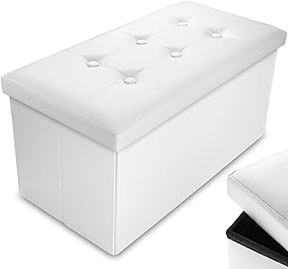 Nyxi Faux Leather 76 * 38 * 38cm White Ottoman Foldable Storage Boxes Seat Foot Stool Storage Box with Lids for Kids Toys, Bedroom, Hallway, Living Room