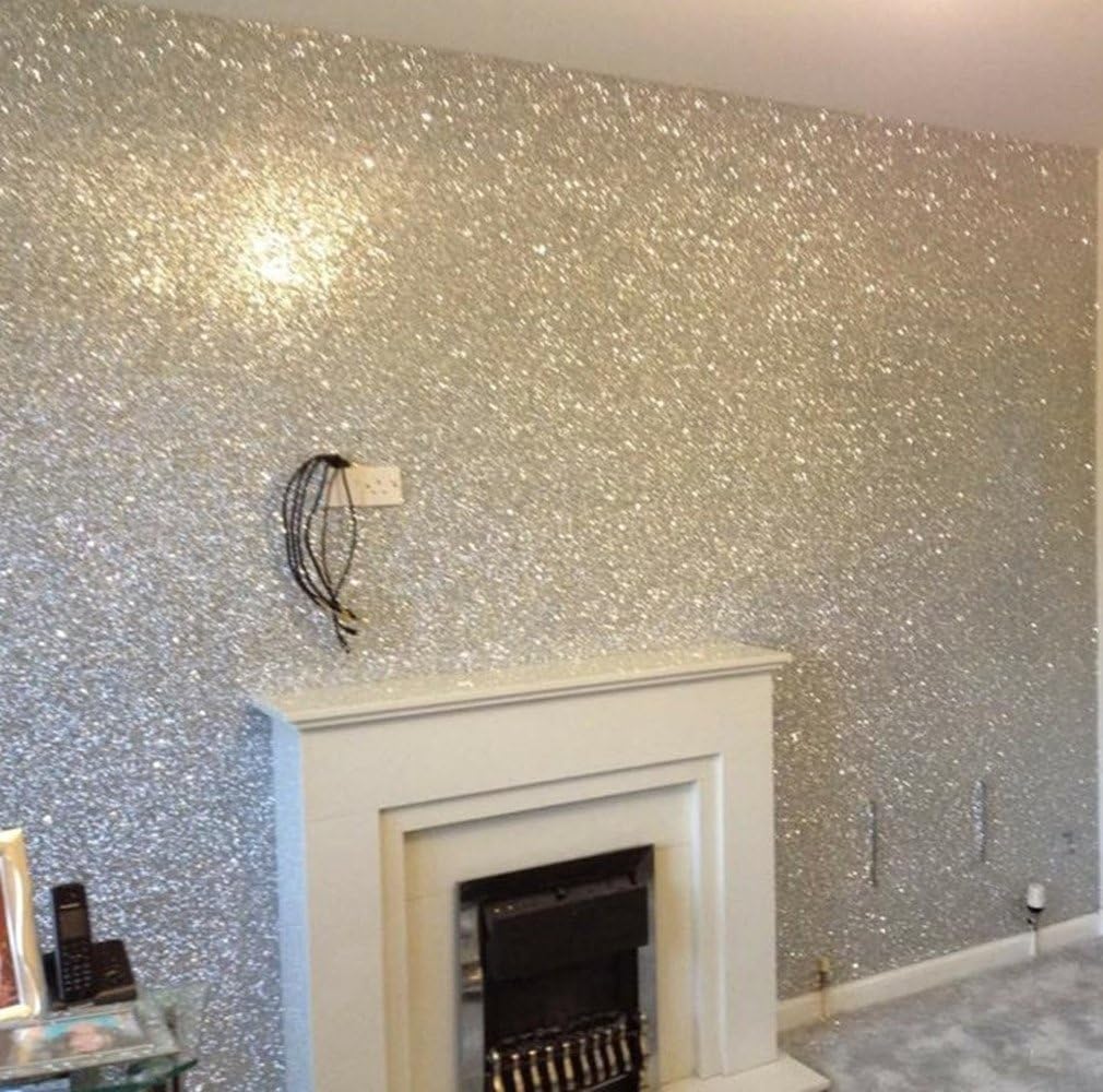 DHHOUSE Silver Chunky Glitter Wallpaper, Peel and Stick Glitter Wallpaper for Walls-4